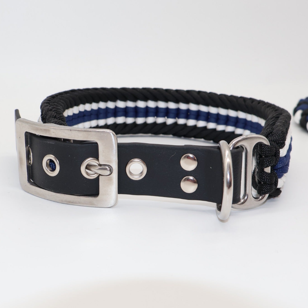 Paracord Halsband Breit geflochten *Schwarz & Galaxyblau & Weiß*