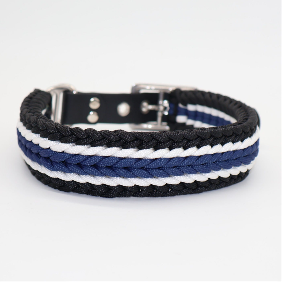 Paracord Halsband Breit geflochten *Schwarz & Galaxyblau & Weiß*