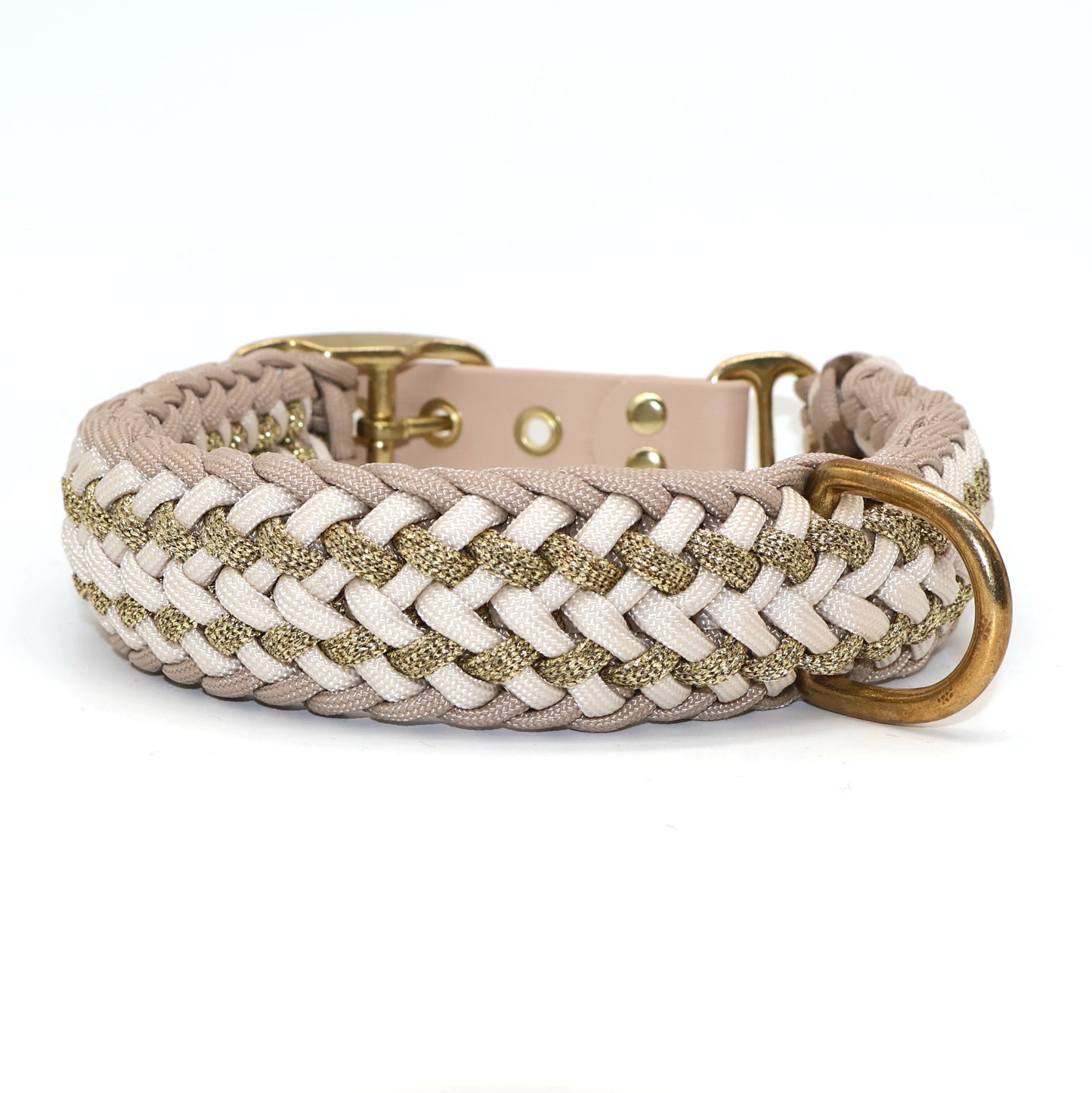 Paracord Halsband Breit geflochten *Mocca & Creme & Gold*