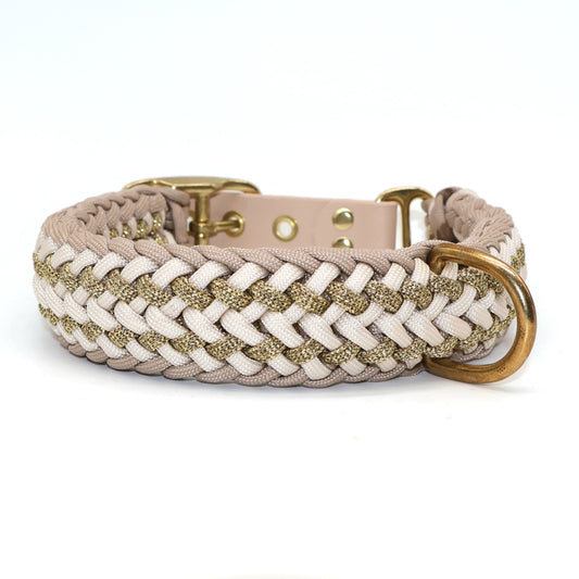 Paracord Halsband Breit geflochten *Mocca & Creme & Gold*