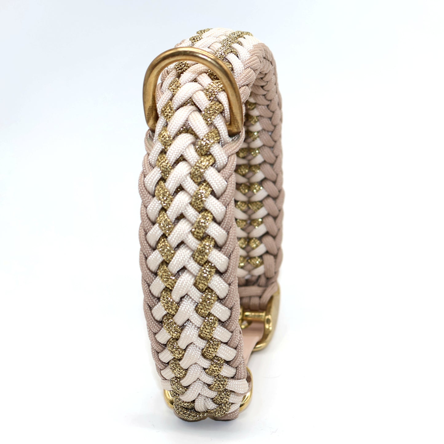 Paracord Halsband Breit geflochten *Mocca & Creme & Gold*