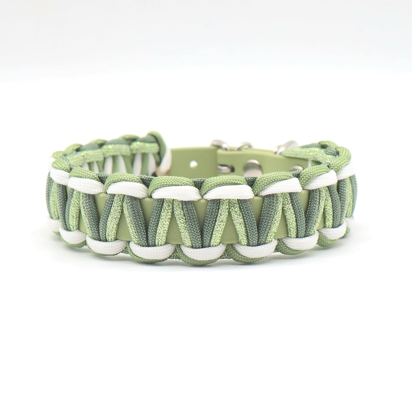 Halsband Biothane & Paracord *Weiß & Foggy & Guacamole Glitzer*