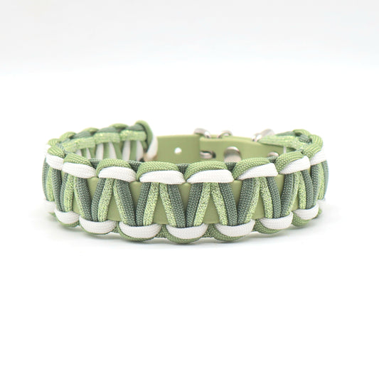 Halsband Biothane & Paracord *Weiß & Foggy & Guacamole Glitzer*