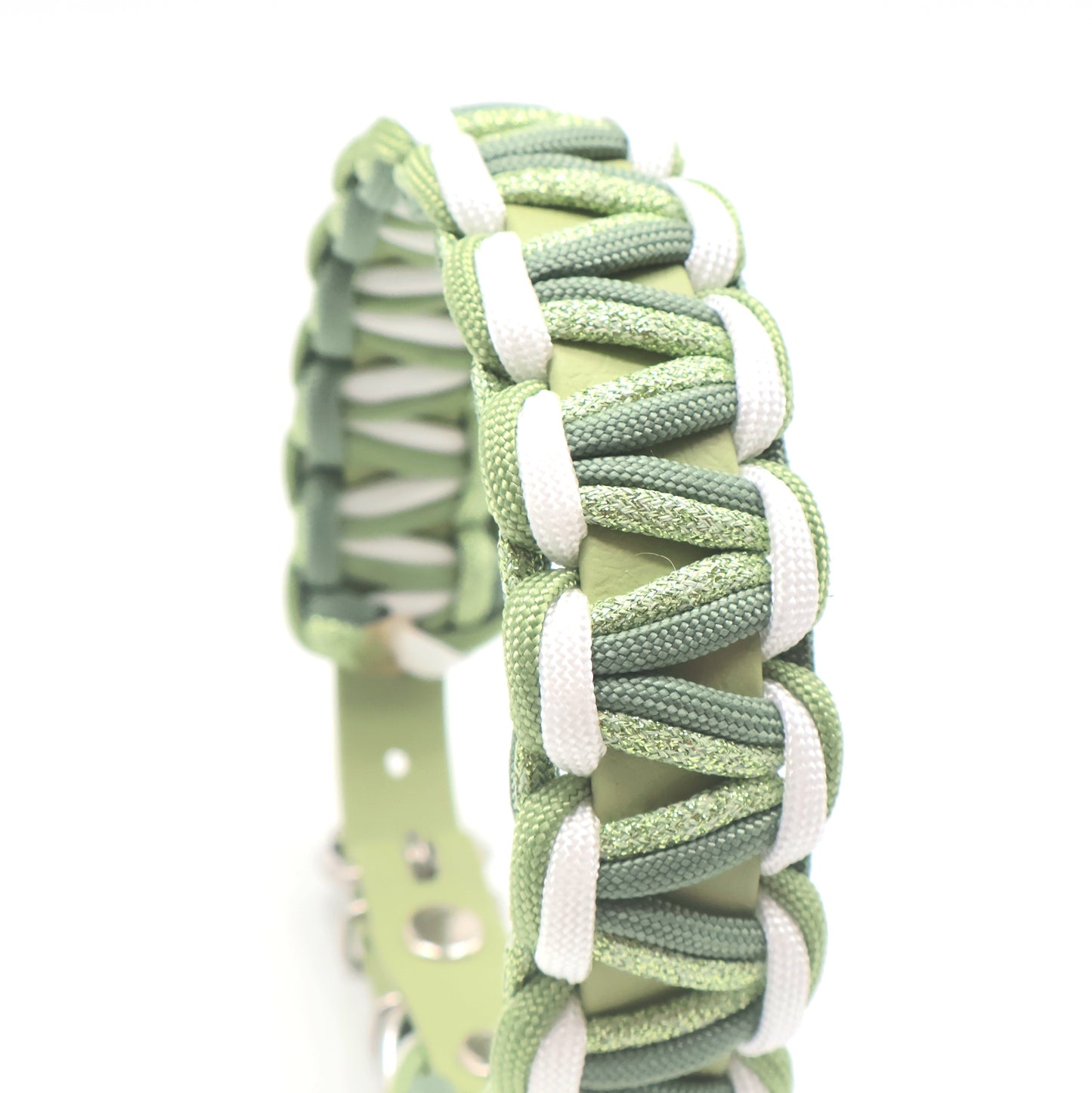 Halsband Biothane & Paracord *Weiß & Foggy & Guacamole Glitzer*