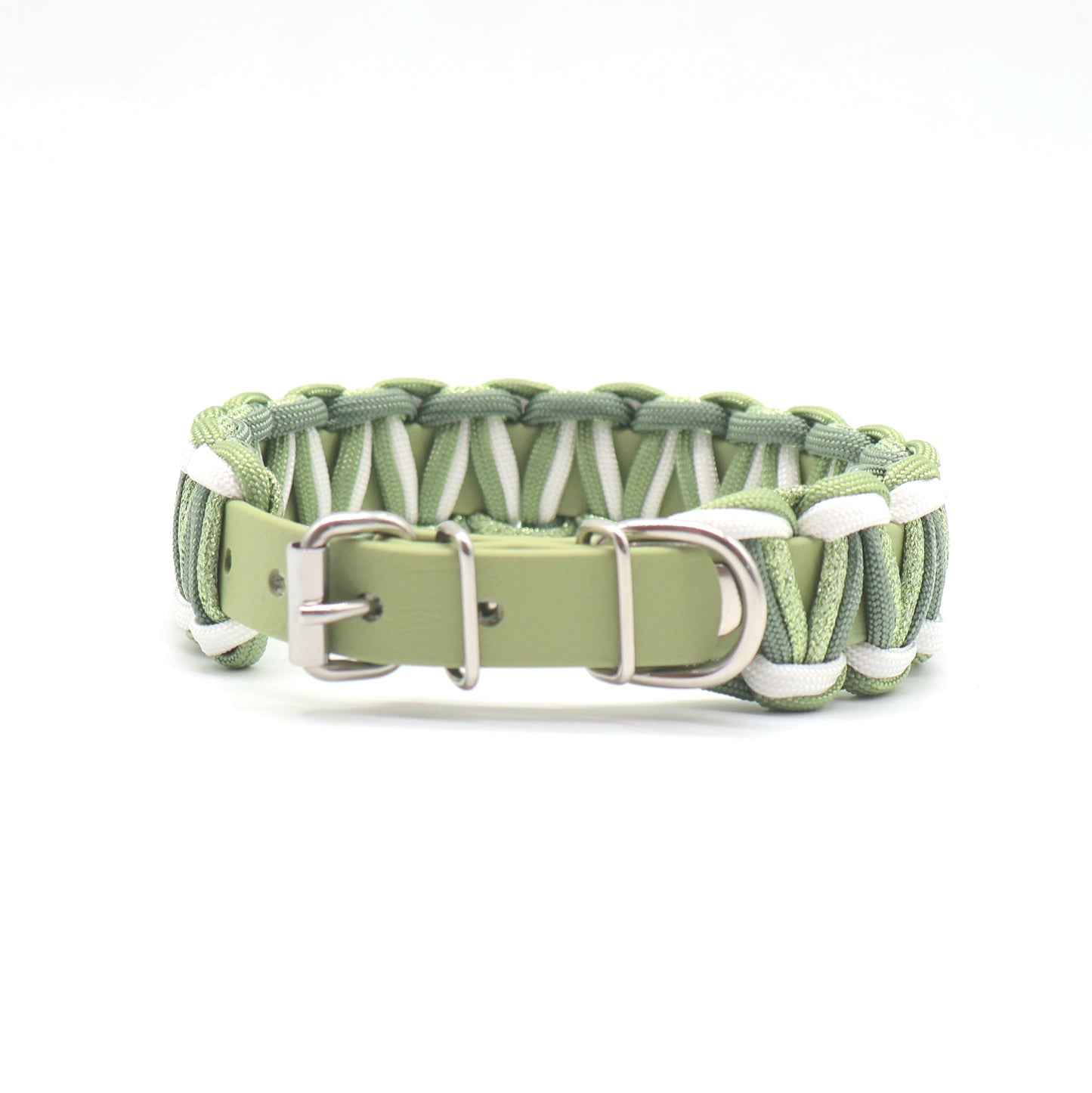 Halsband Biothane & Paracord *Weiß & Foggy & Guacamole Glitzer*
