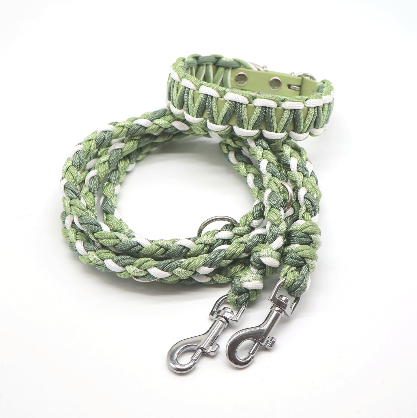 Halsband Biothane & Paracord *Weiß & Foggy & Guacamole Glitzer*