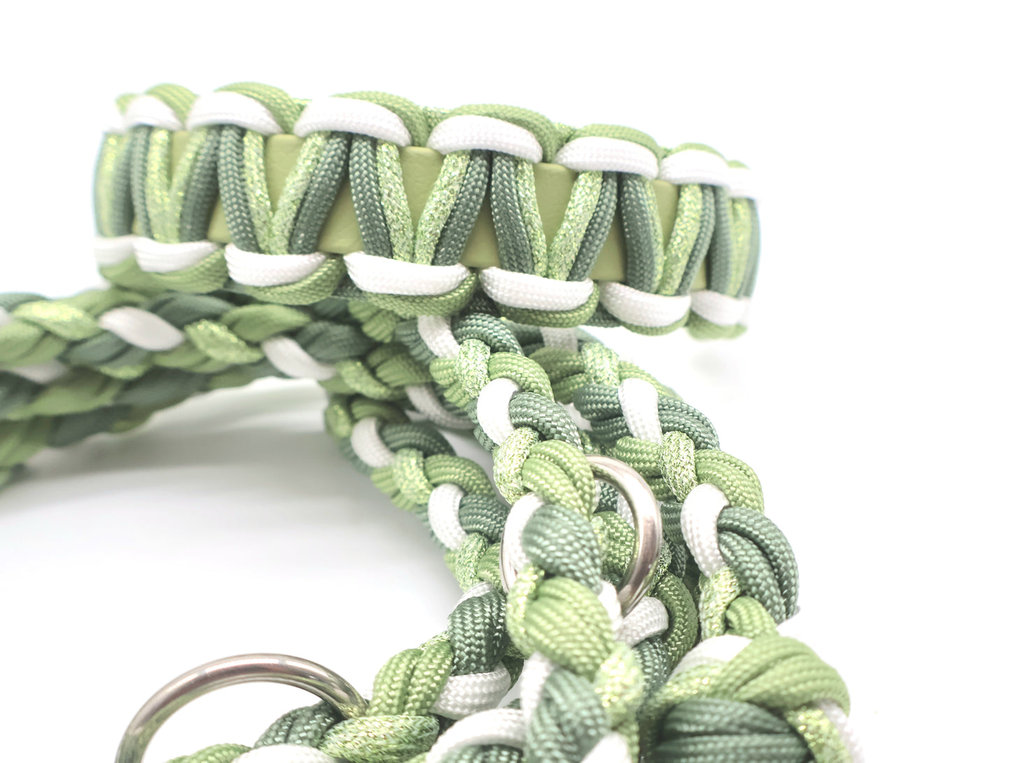 Halsband Biothane & Paracord *Weiß & Foggy & Guacamole Glitzer*