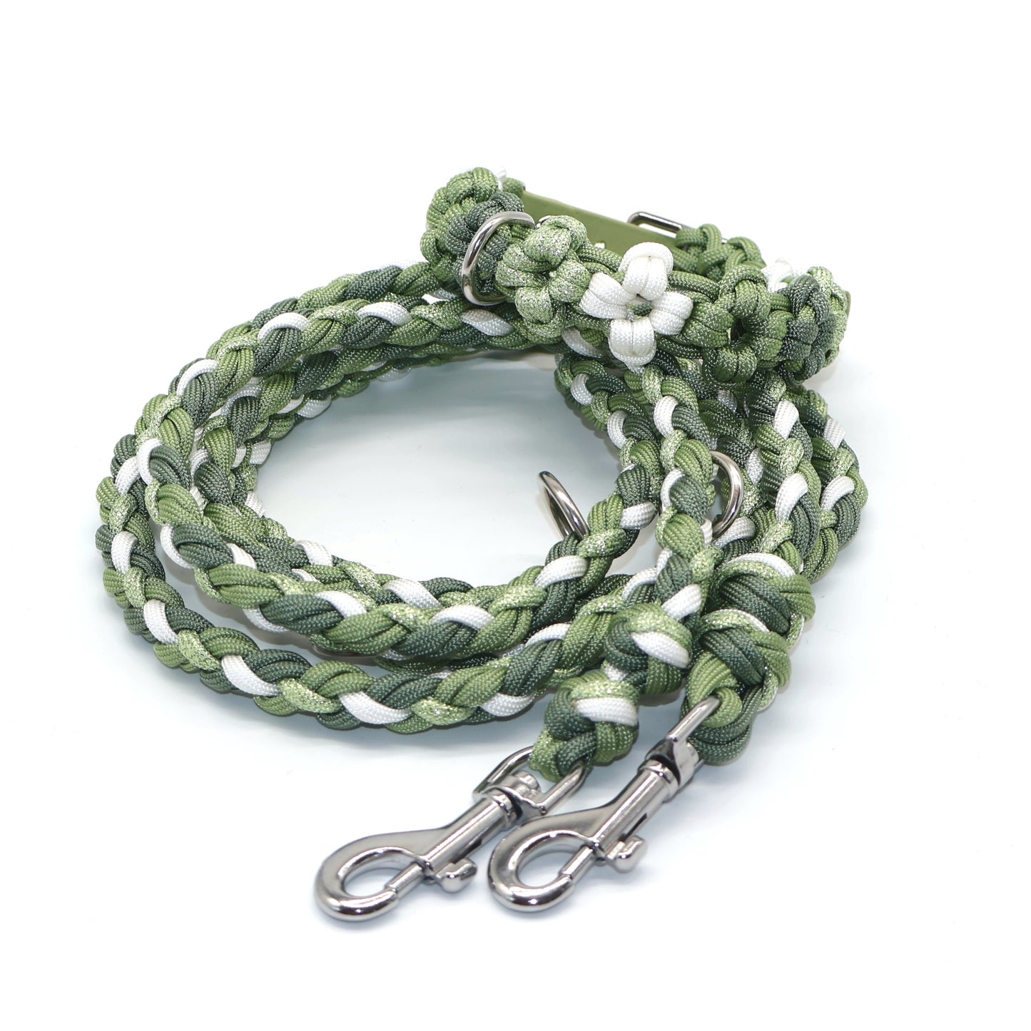 Handgeflochene Paracordleine *Foggy & Weiß  & Guacamole Glitzer*