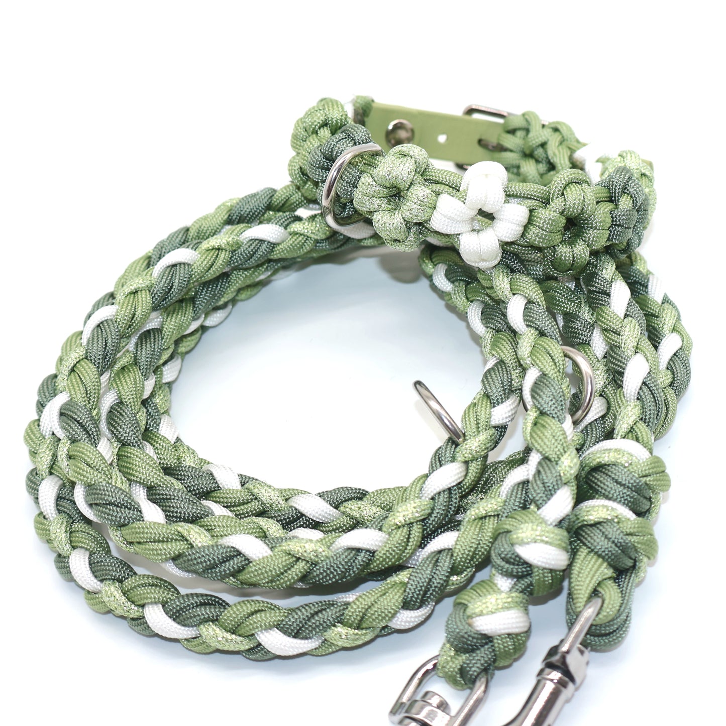 Mini Blumen Halsband *Foggy & Weiß & Guacamole Glitzer*