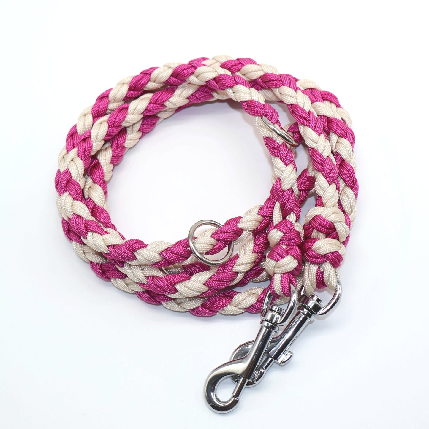 35-40cm Blumenhalsband mit passender 2,2m dicke Paracordleine *Passion Pink & Creme*
