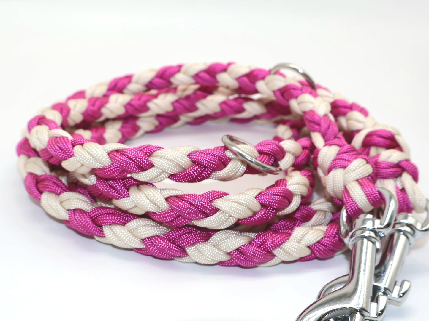 35-40cm Blumenhalsband mit passender 2,2m dicke Paracordleine *Passion Pink & Creme*