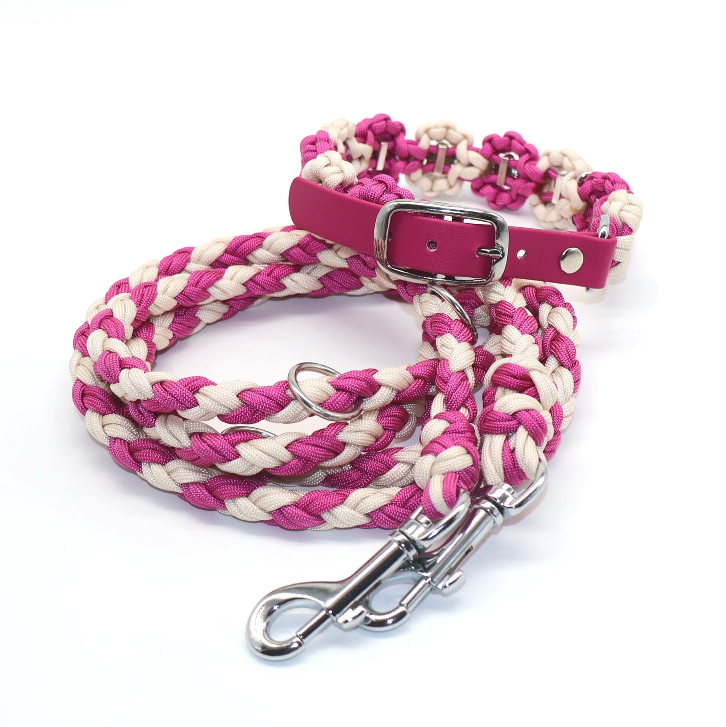 35-40cm Blumenhalsband mit passender 2,2m dicke Paracordleine *Passion Pink & Creme*