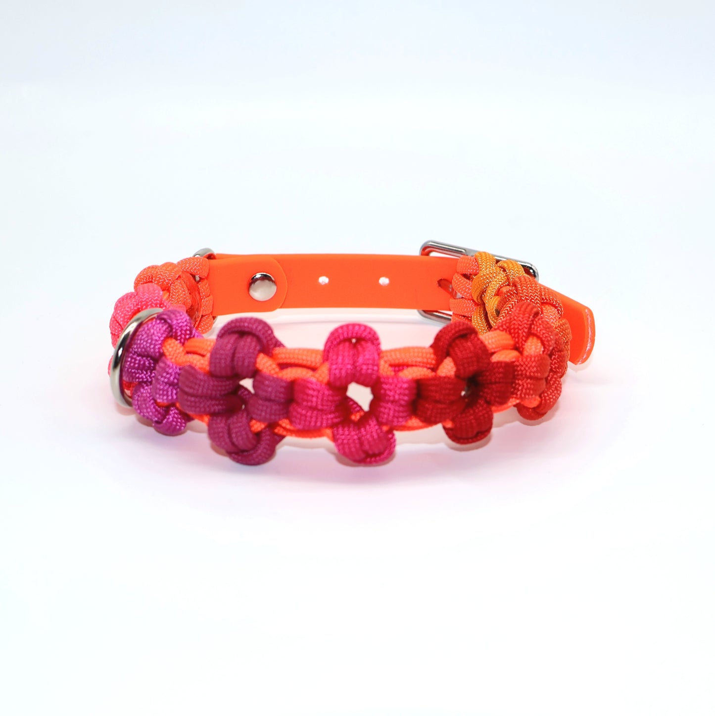 Mini Blumen Paracord Halsband *Neon Orange & bunt* 24-28cm