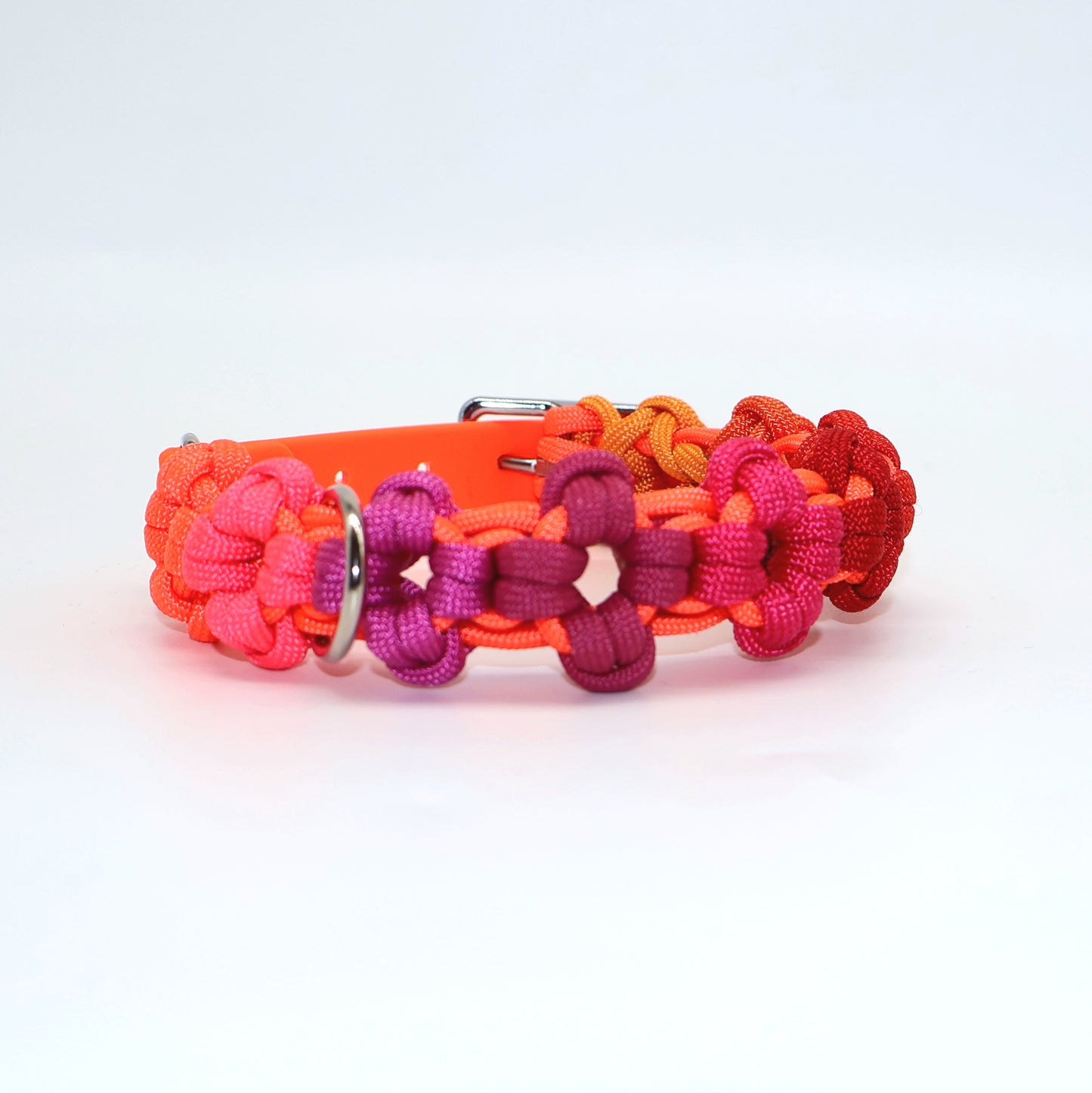 Mini Blumen Paracord Halsband *Neon Orange & bunt* 24-28cm