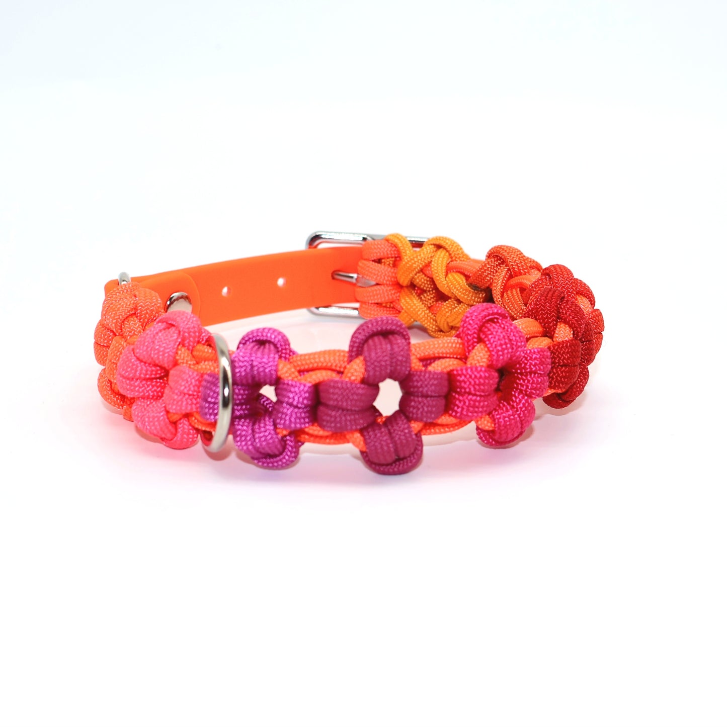 Mini Blumen Paracord Halsband *Neon Orange & bunt* 24-28cm