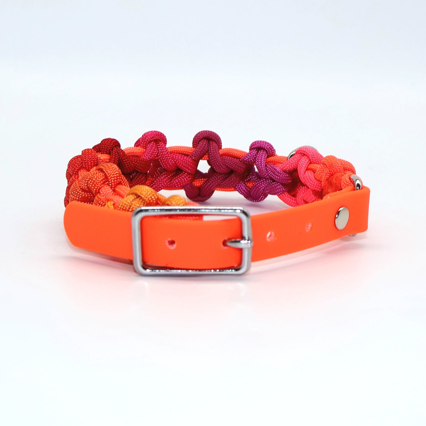 Mini Blumen Paracord Halsband *Neon Orange & bunt* 24-28cm