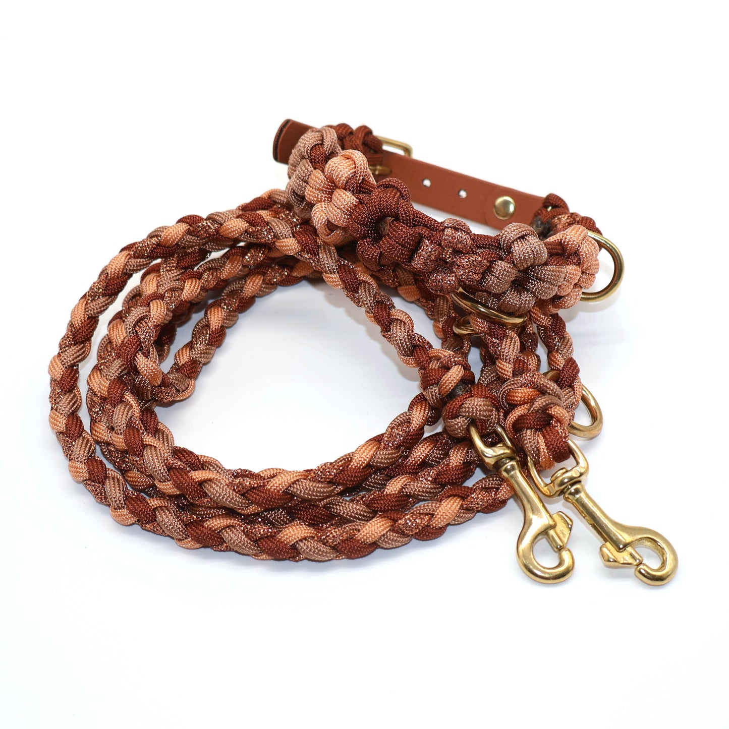 Mini Blumen Halsband mit passender 2,2m dünner Paracord Leine *Hellbraun*
