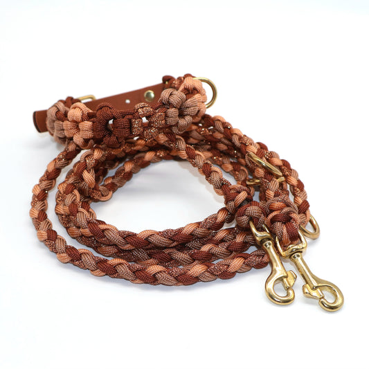 Mini Blumen Halsband mit passender 2,2m dünner Paracord Leine *Hellbraun*