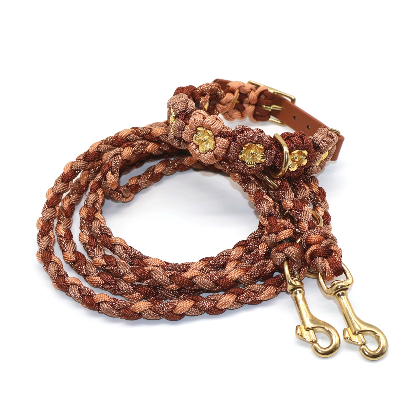 24-28cm kleines Blumen Halsband und 2,2m dünne Paracord Leine *Hellbraun*