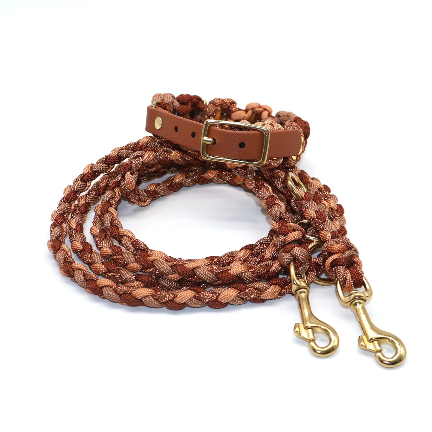 24-28cm kleines Blumen Halsband und 2,2m dünne Paracord Leine *Hellbraun*
