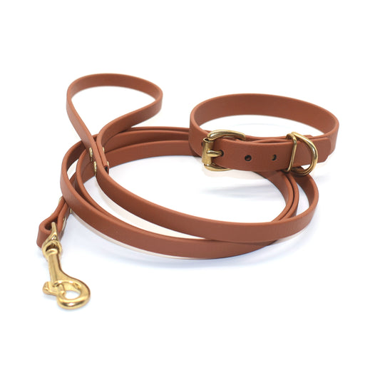 25-29cm Biothane Halsband und 9mm Biothane Leine *Hellbraun*