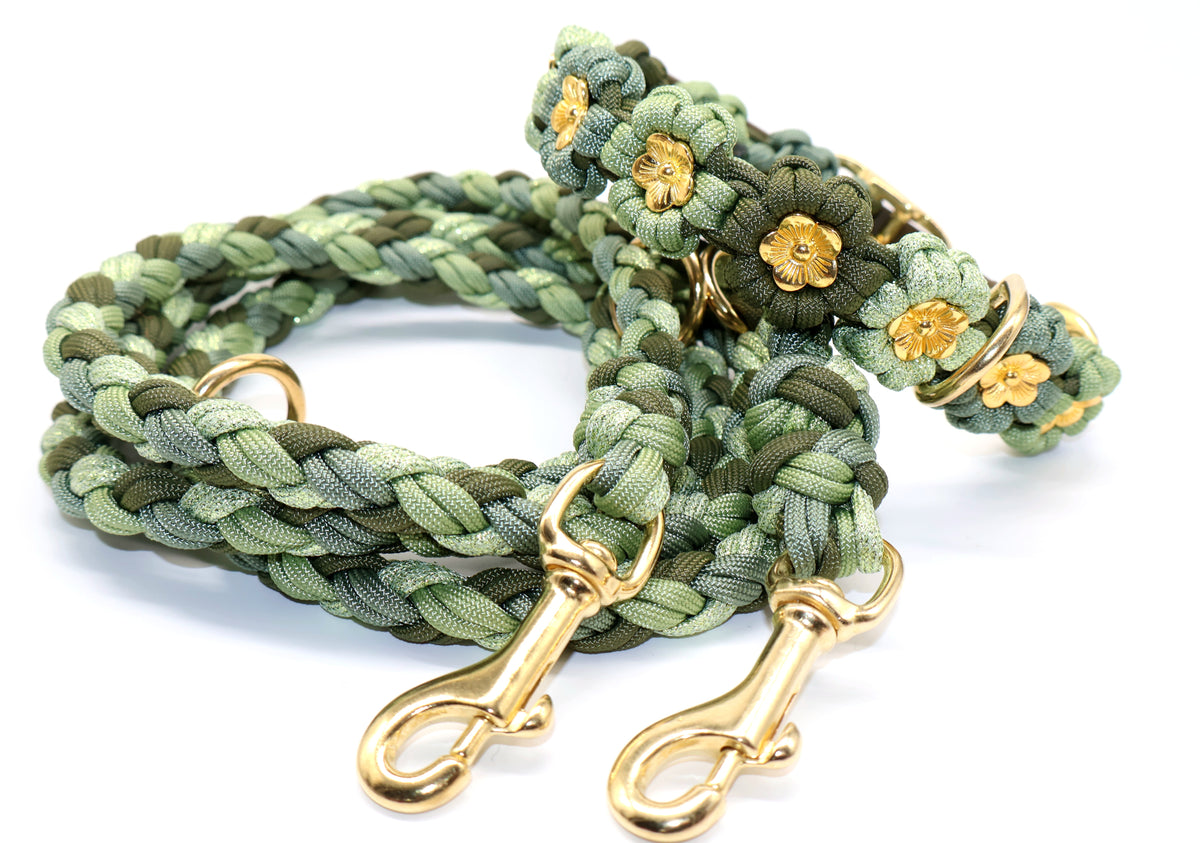 Blumen Halsband *Guacamole Glitzer & Foggy grün & Oliv*