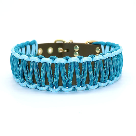 Halsband Biothane & Paracord *Oliv & Cyan Glitzer*