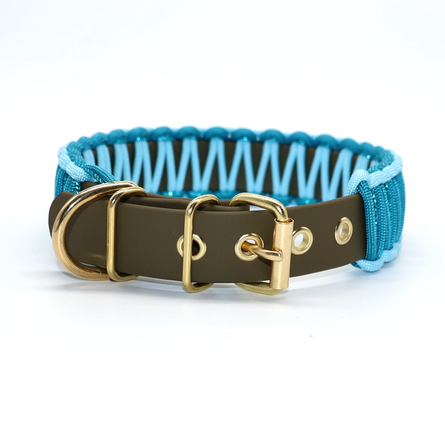 Halsband Biothane & Paracord *Oliv & Cyan Glitzer*
