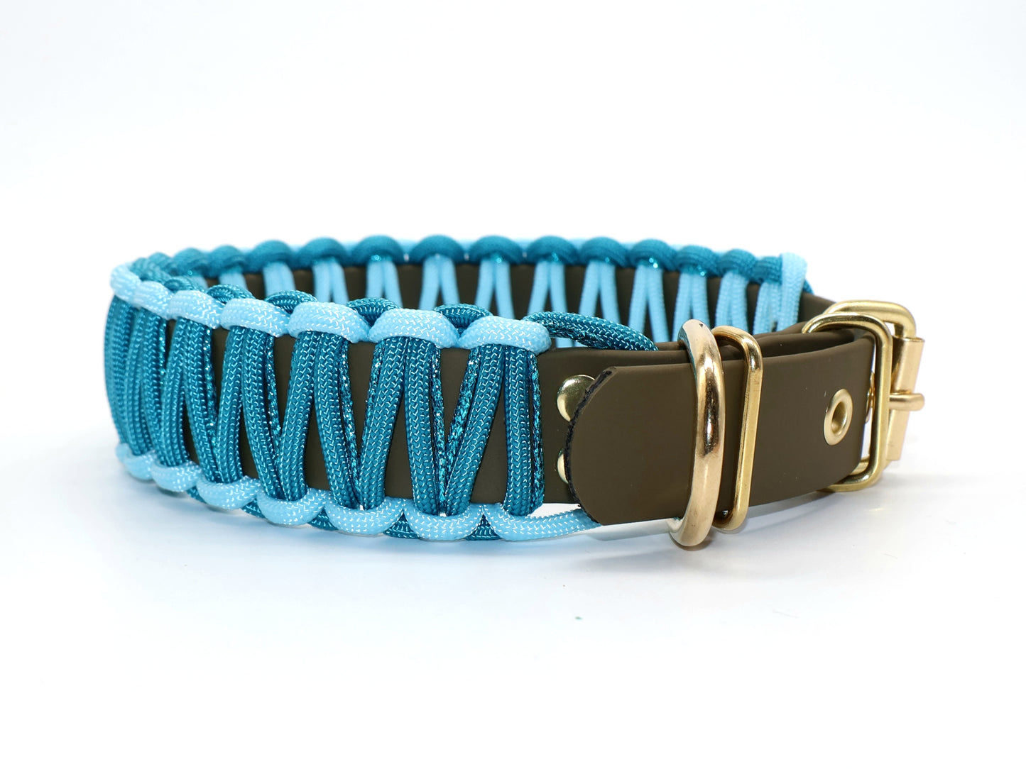 Halsband Biothane & Paracord *Oliv & Cyan Glitzer*