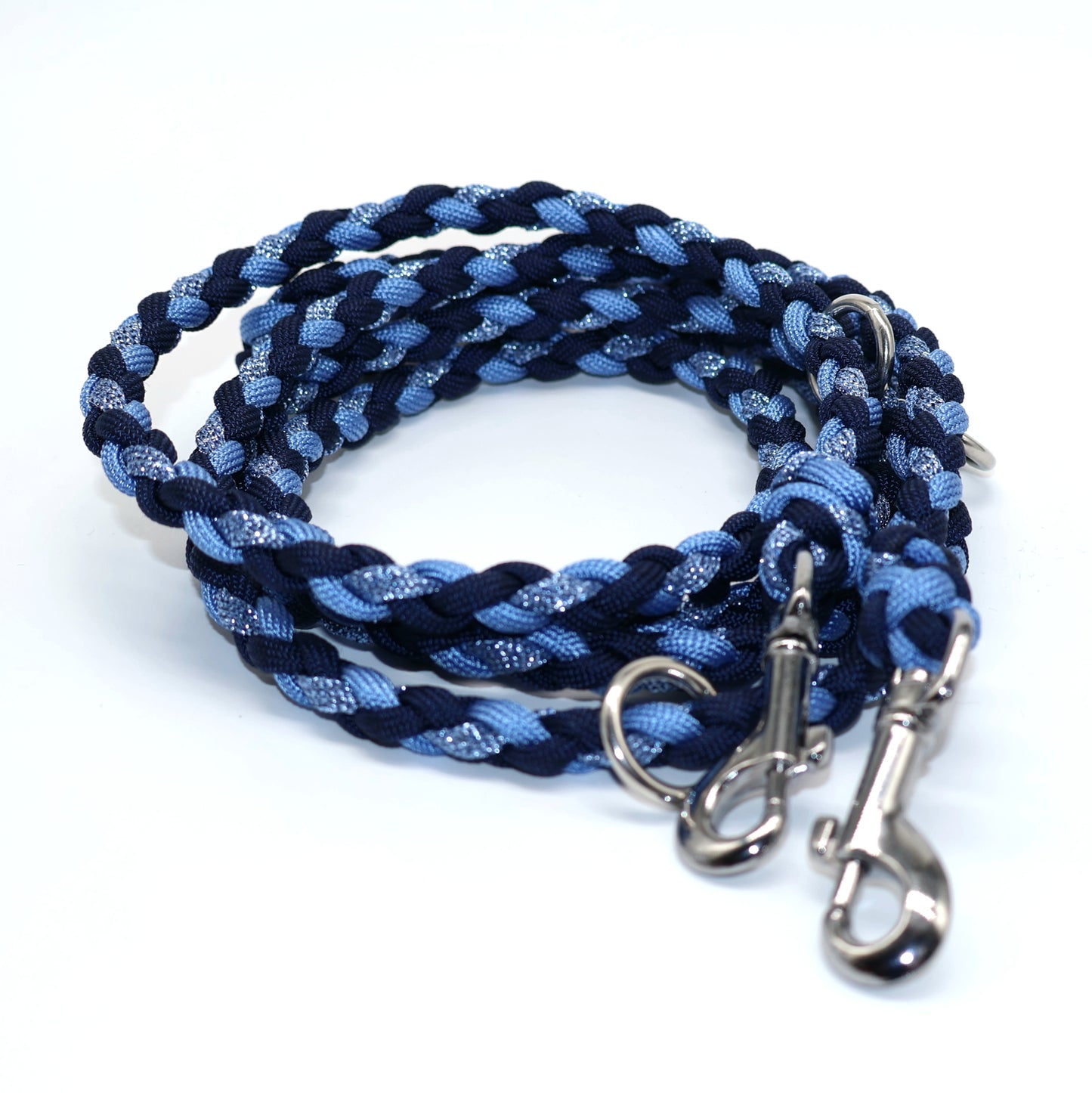 Handgeflochtene Paracordleine *Mitternachtsblau & Powerblau & Hellblau Glitzer*