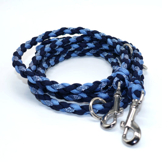Handgeflochtene Paracordleine *Mitternachtsblau & Powerblau & Hellblau Glitzer*