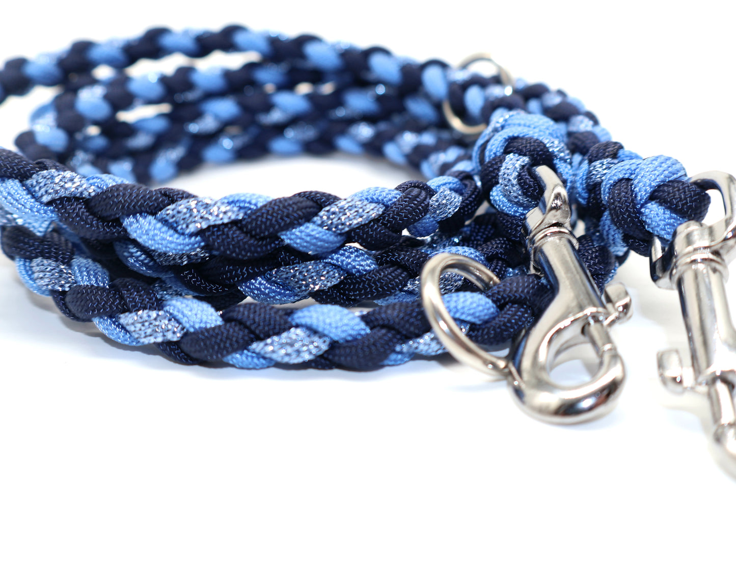 Handgeflochtene Paracordleine *Mitternachtsblau & Powerblau & Hellblau Glitzer*