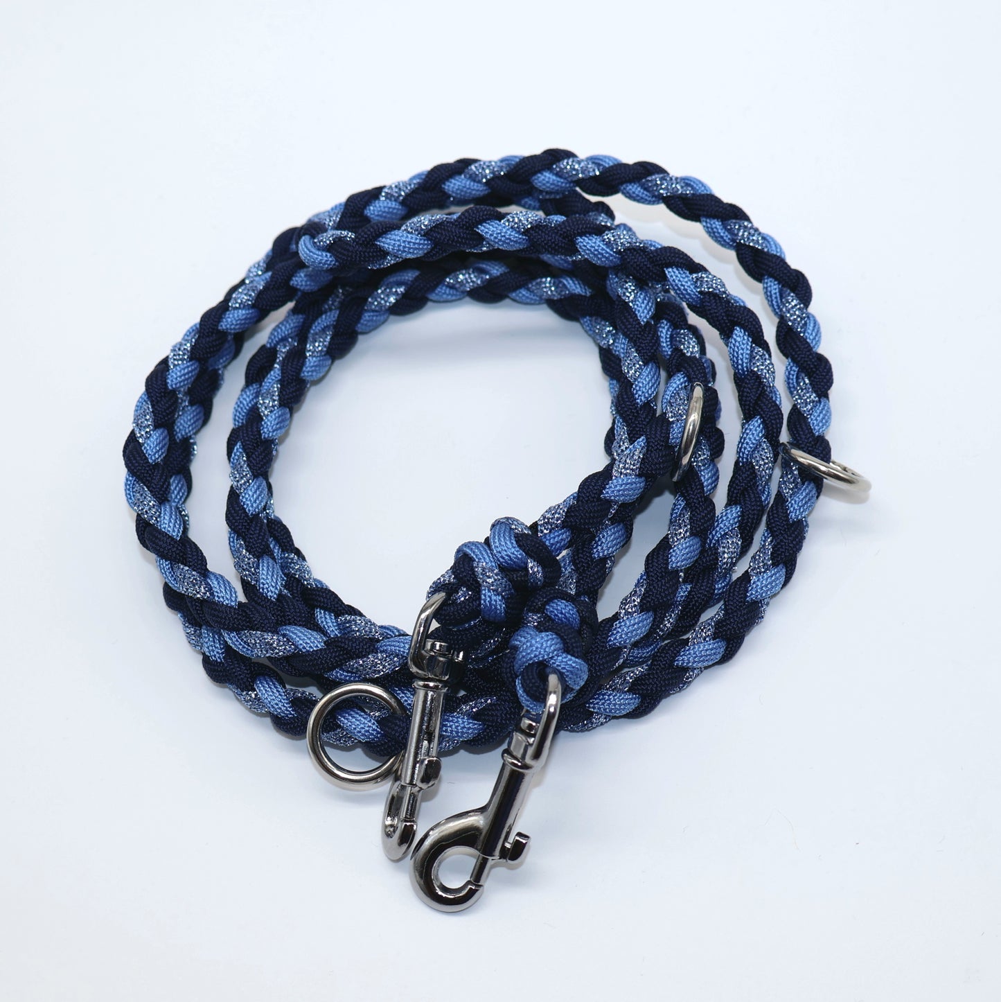 Handgeflochtene Paracordleine *Mitternachtsblau & Powerblau & Hellblau Glitzer*