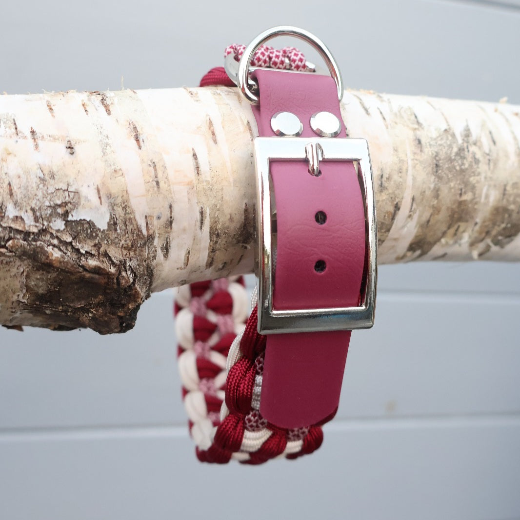 Paracord Halsband Breit geflochten *Burgundy-Creme*
