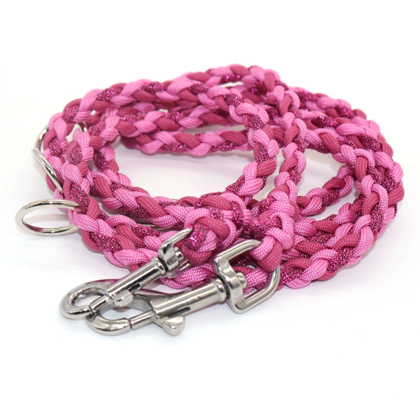 Hand-woven Paracord leash *Fuchsia &amp; Bubble Gum &amp; Fuchsia Glitter* 