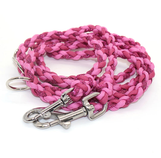 Hand-woven Paracord leash *Fuchsia &amp; Bubble Gum &amp; Fuchsia Glitter* 