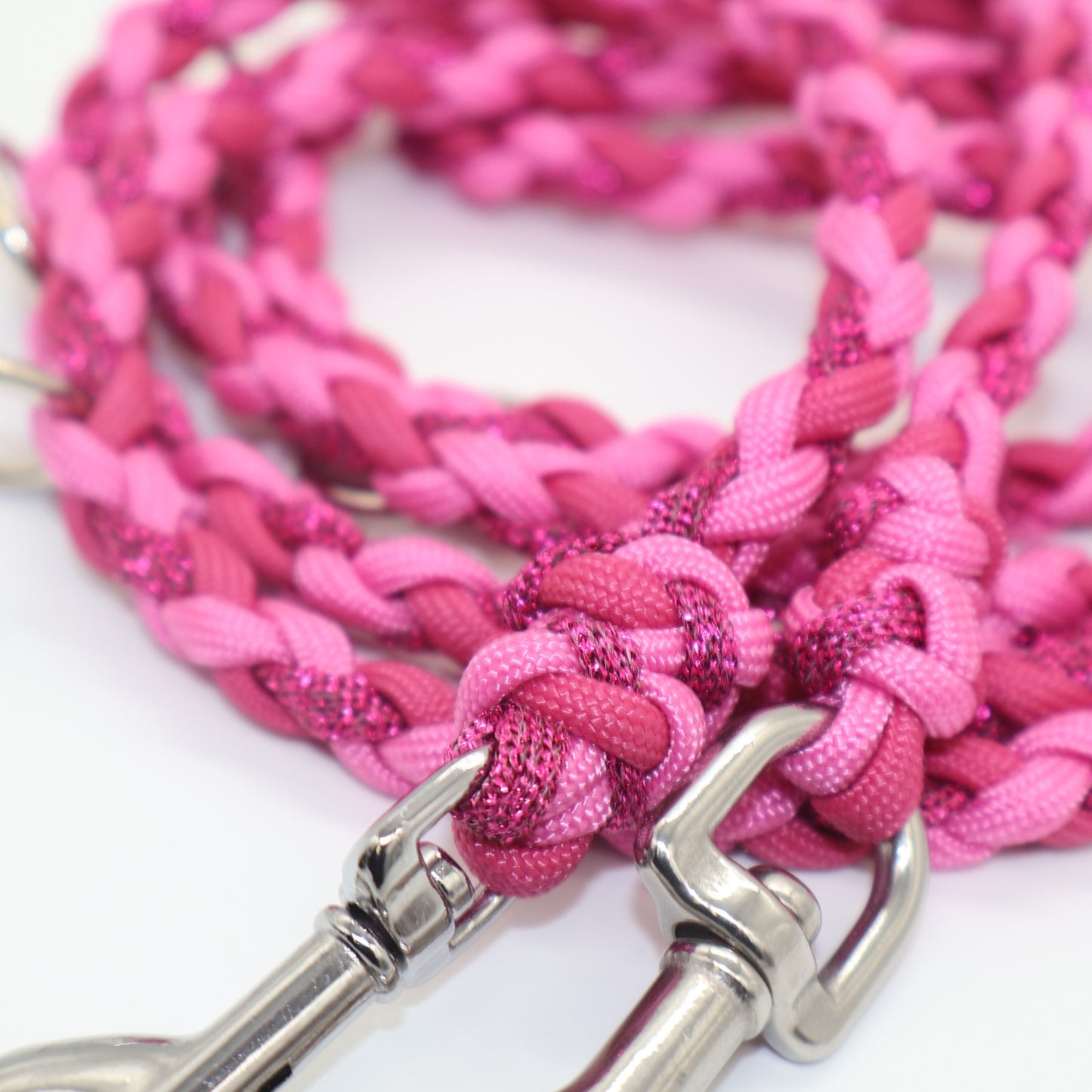 Hand-woven Paracord leash *Fuchsia &amp; Bubble Gum &amp; Fuchsia Glitter* 