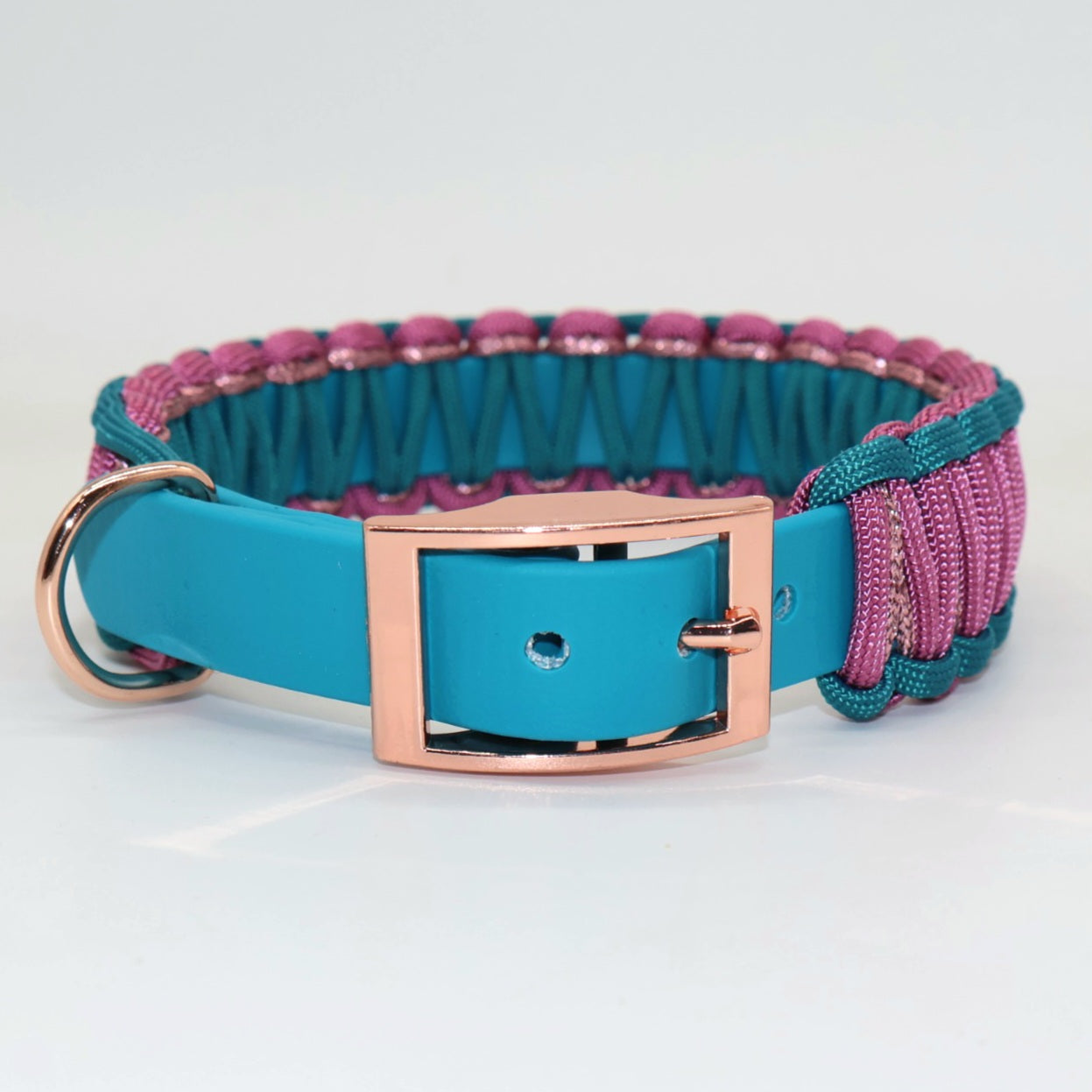 Halsband Biothane & Paracord *Wildbeere & Petrol & Rosa Glitzer*