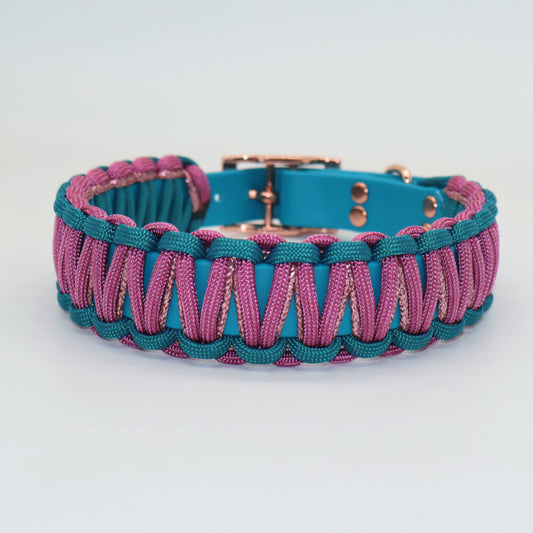 Halsband Biothane & Paracord *Wildbeere & Petrol & Rosa Glitzer*