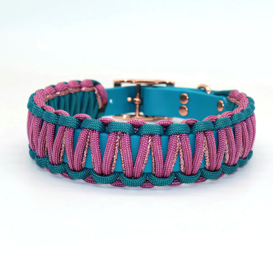 Halsband Biothane & Paracord *Wildbeere & Petrol & Rosa Glitzer*