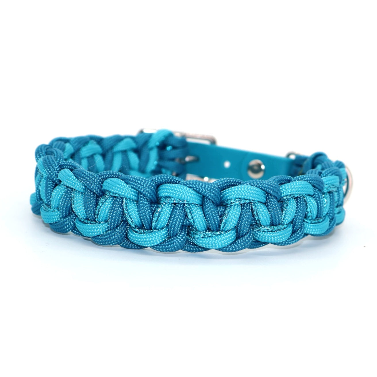 Paracord Halsband geflochten *Türkis & Karibikblau & Glitzer*
