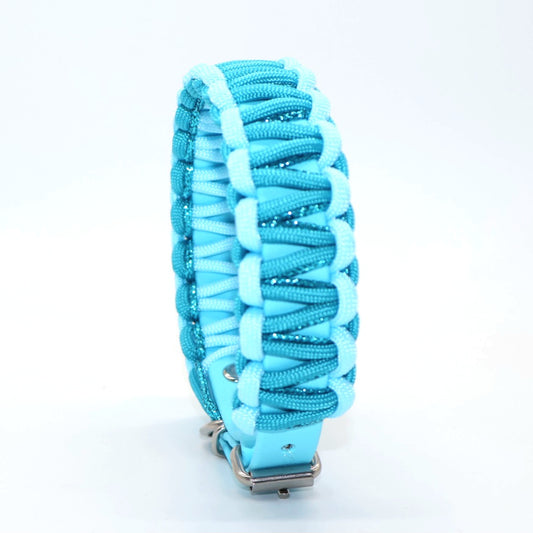 Halsband Biothane & Paracord *Pastell blau & Neon Türkis & Petrol Glitzer*