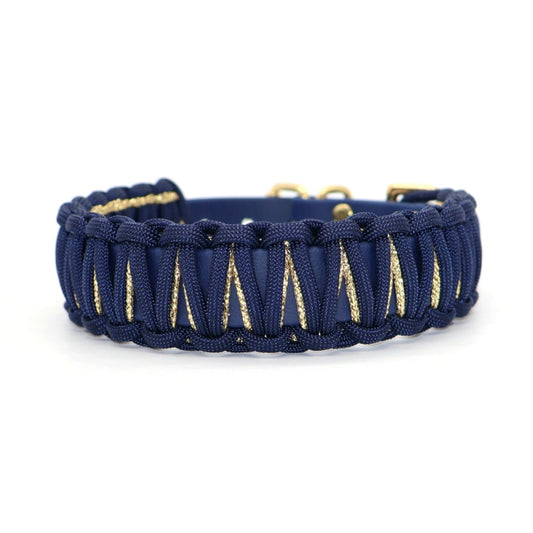 32-38cm & 3,2cm breites Halsband Biothane & Paracord *Mitternachtsblau & Gold Glitzer*