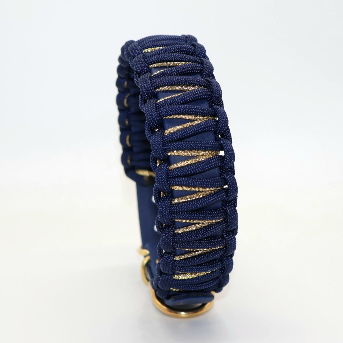 32-38cm & 3,2cm breites Halsband Biothane & Paracord *Mitternachtsblau & Gold Glitzer*