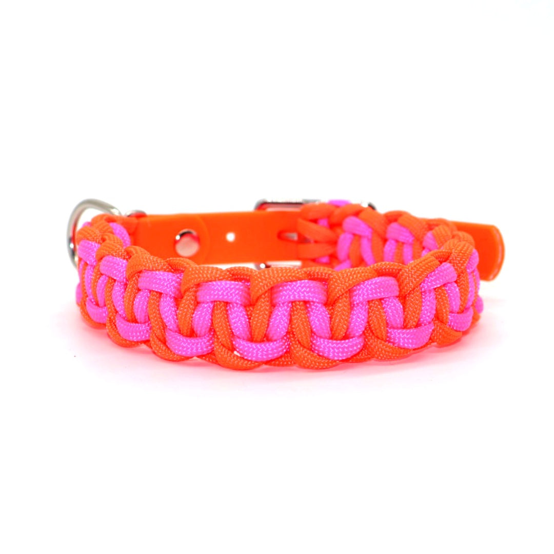 Halsband Biothane & Paracord *Neon Orange & Neon Pink* 24-31cm