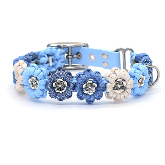 Blumen Halsband * Polarblau  & Powerblau & Glitzer & Creme*