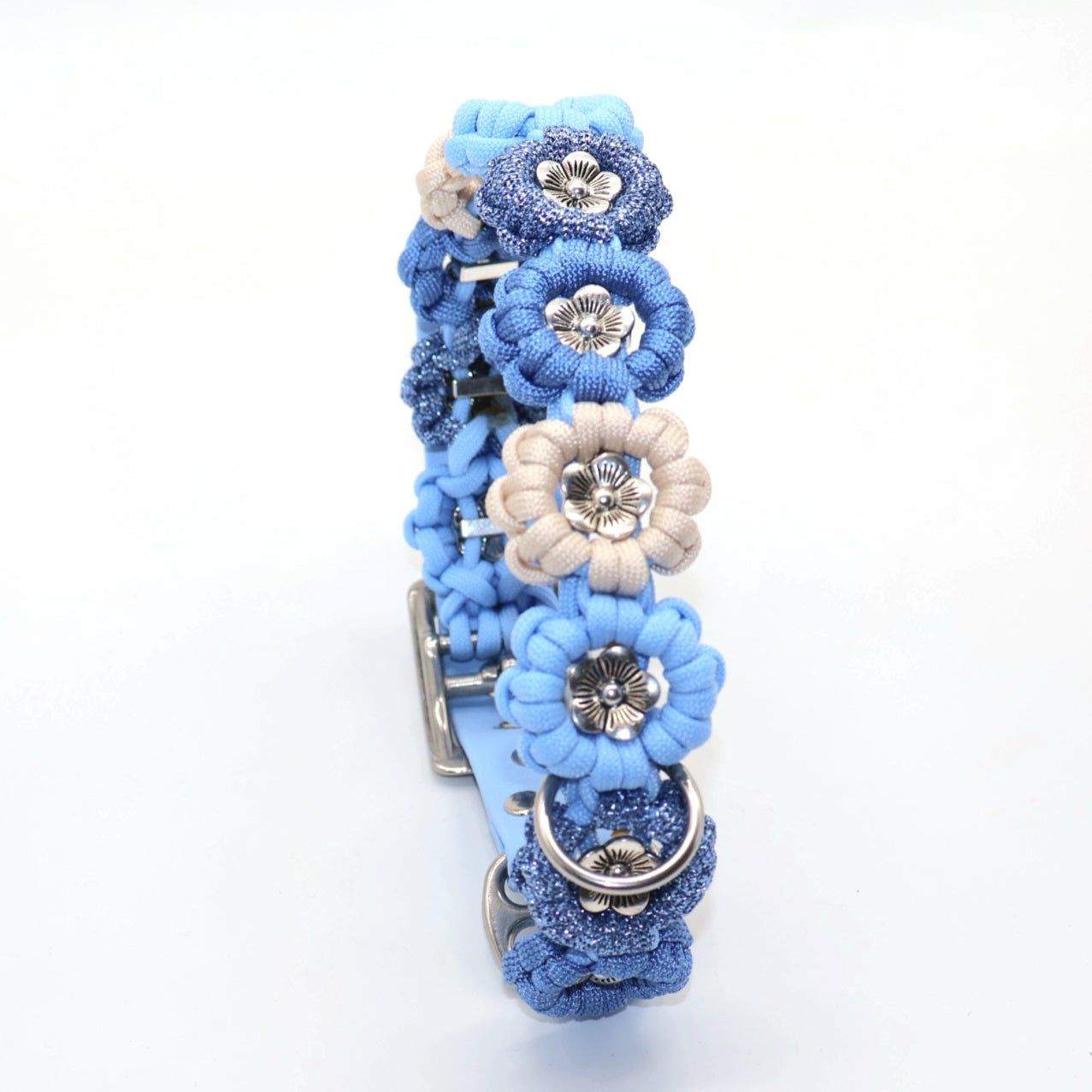 Blumen Halsband * Polarblau  & Powerblau & Glitzer & Creme*
