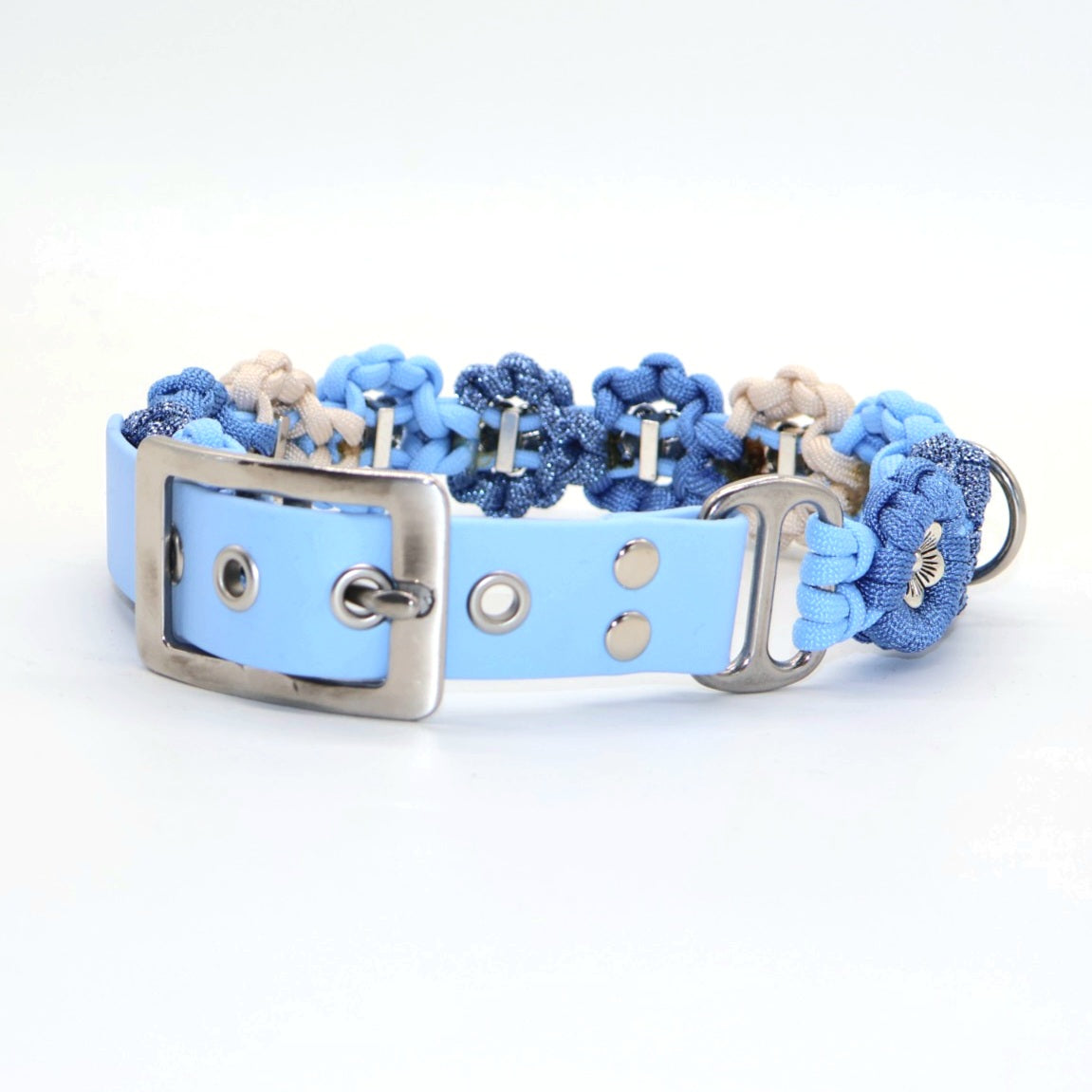 Blumen Halsband * Polarblau  & Powerblau & Glitzer & Creme*