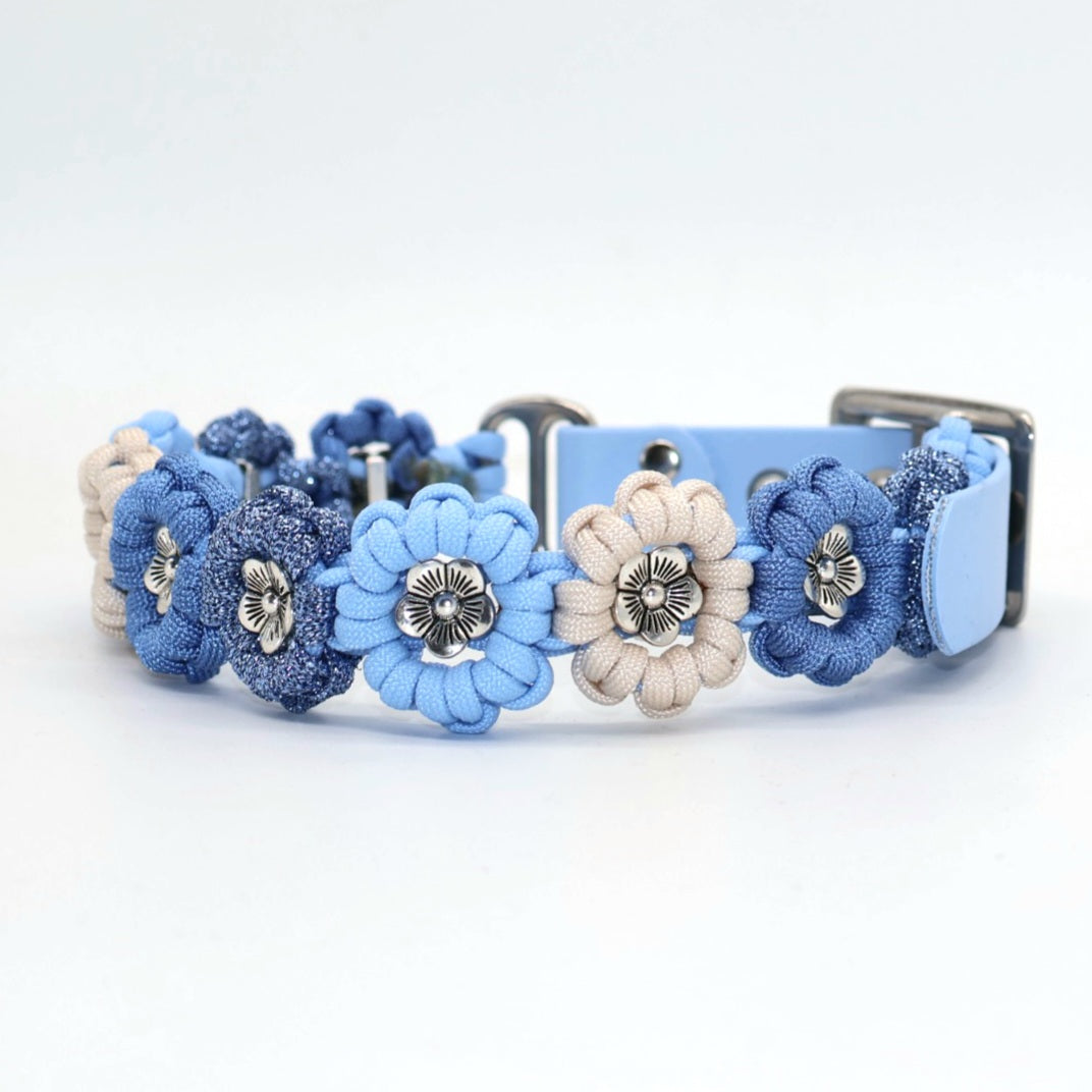 Blumen Halsband * Polarblau  & Powerblau & Glitzer & Creme*