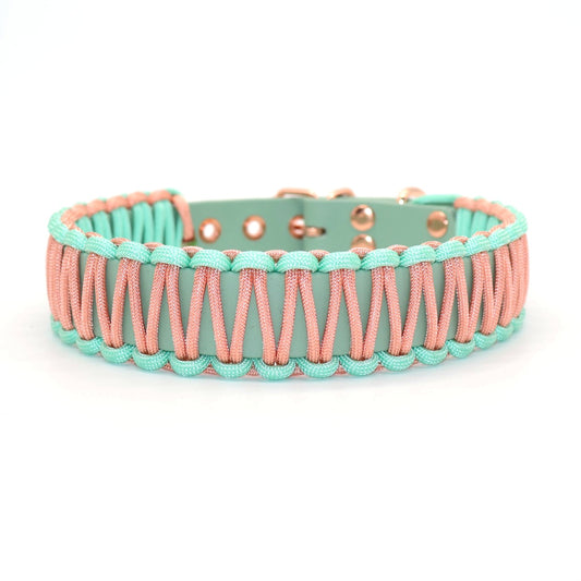 42-50cm & 4cm breites Halsband Biothane & Paracord *Mint & Rosé*